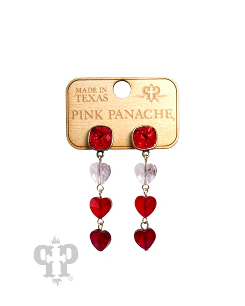 Pink Panache Triple Austrian Crystal Heart Earrings-Earrings-Pink Panache-Deja Nu Boutique, Women's Fashion Boutique in Lampasas, Texas