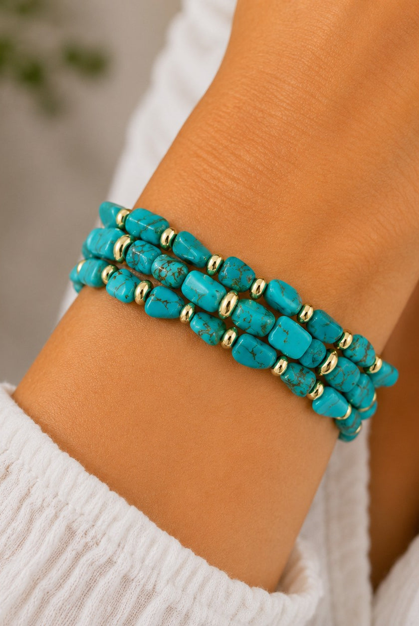 Pink Panache Afghan Turquoise & 18K Gold Dipped Bracelet Set-Bracelets-Pink Panache-Deja Nu Boutique, Women's Fashion Boutique in Lampasas, Texas