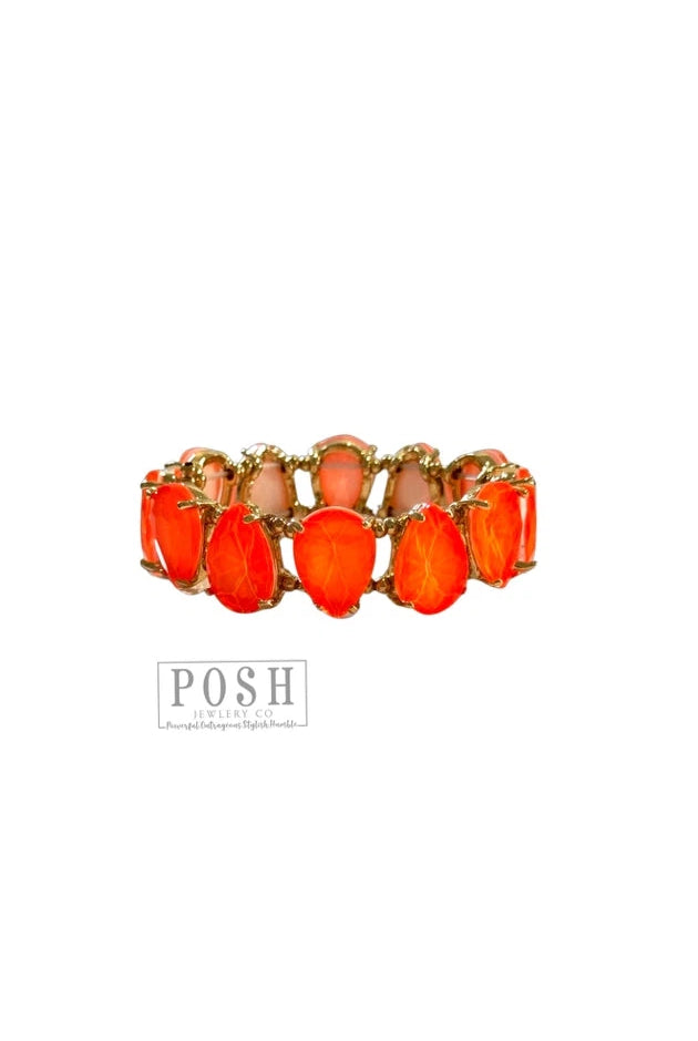 Posh By Pink Panache Neon Orange Teardrop Rhinestone Bracelet-Bracelets-Posh Jewelry Co.-Deja Nu Boutique, Women's Fashion Boutique in Lampasas, Texas