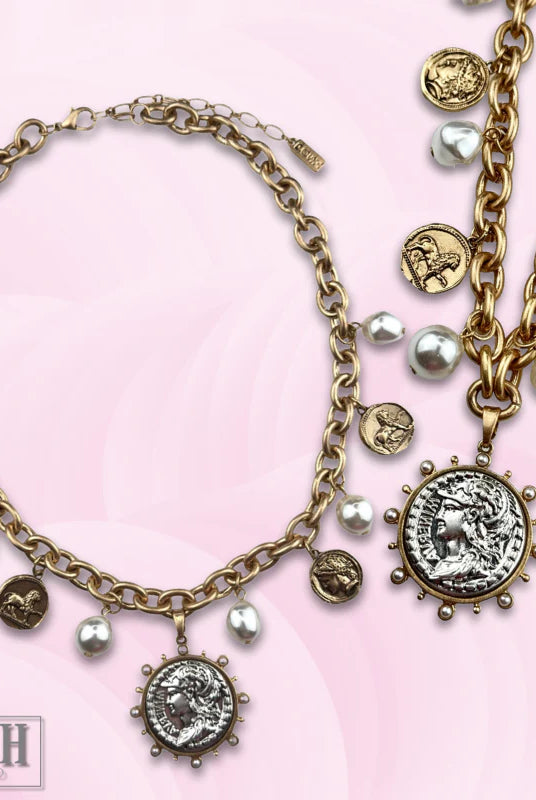 Posh Jewelry Co. Coin and Pearl Bead Charm Necklace-Necklaces-Posh Jewelry Co.-Deja Nu Boutique, Women's Fashion Boutique in Lampasas, Texas