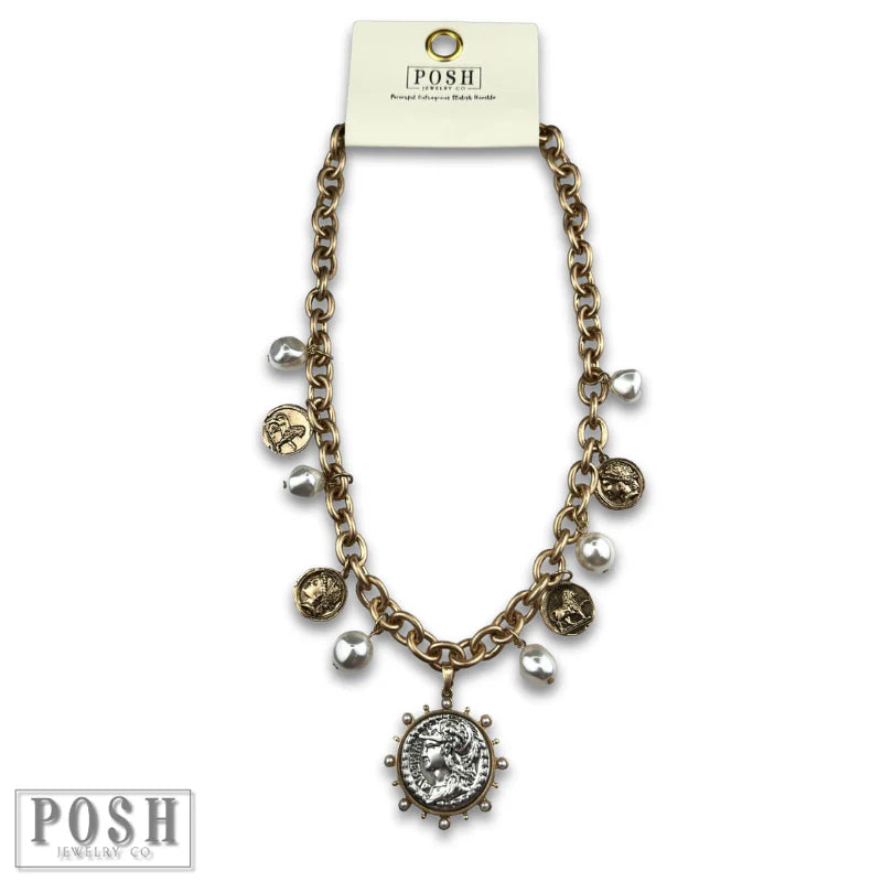 Posh Jewelry Co. Coin and Pearl Bead Charm Necklace-Necklaces-Posh Jewelry Co.-Deja Nu Boutique, Women's Fashion Boutique in Lampasas, Texas