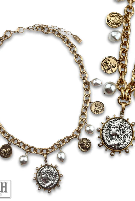 Posh Jewelry Co. Coin and Pearl Bead Charm Necklace-Necklaces-Posh Jewelry Co.-Deja Nu Boutique, Women's Fashion Boutique in Lampasas, Texas