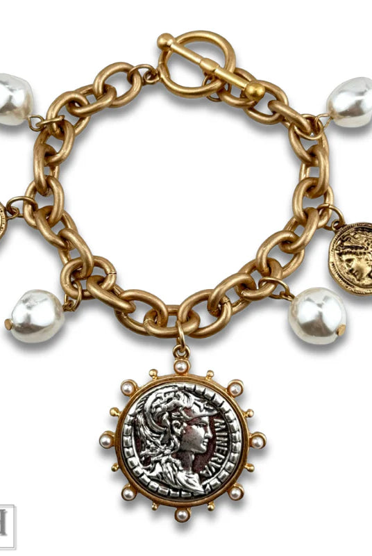 Posh Jewelry Co. Gold Coin and Pearl Bead Charm Bracelet-Bracelets-Posh Jewelry Co.-Deja Nu Boutique, Women's Fashion Boutique in Lampasas, Texas