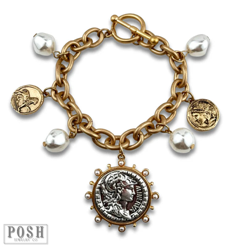 Posh Jewelry Co. Gold Coin and Pearl Bead Charm Bracelet-Bracelets-Posh Jewelry Co.-Deja Nu Boutique, Women's Fashion Boutique in Lampasas, Texas
