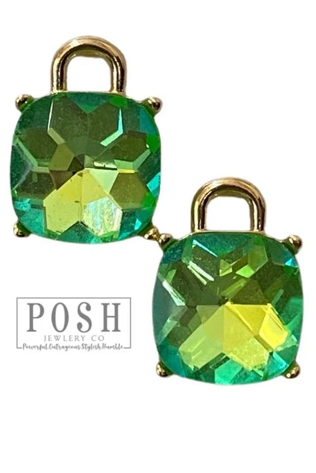 Posh Jewelry Co. Green Square Rhinestone Post Earring-Earrings-Posh Jewelry Co.-Deja Nu Boutique, Women's Fashion Boutique in Lampasas, Texas