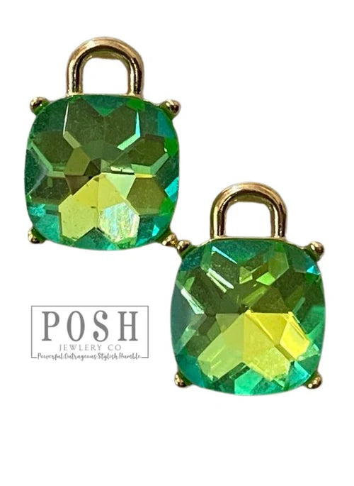 Posh Jewelry Co. Green Square Rhinestone Post Earring-Earrings-Posh Jewelry Co.-Deja Nu Boutique, Women's Fashion Boutique in Lampasas, Texas