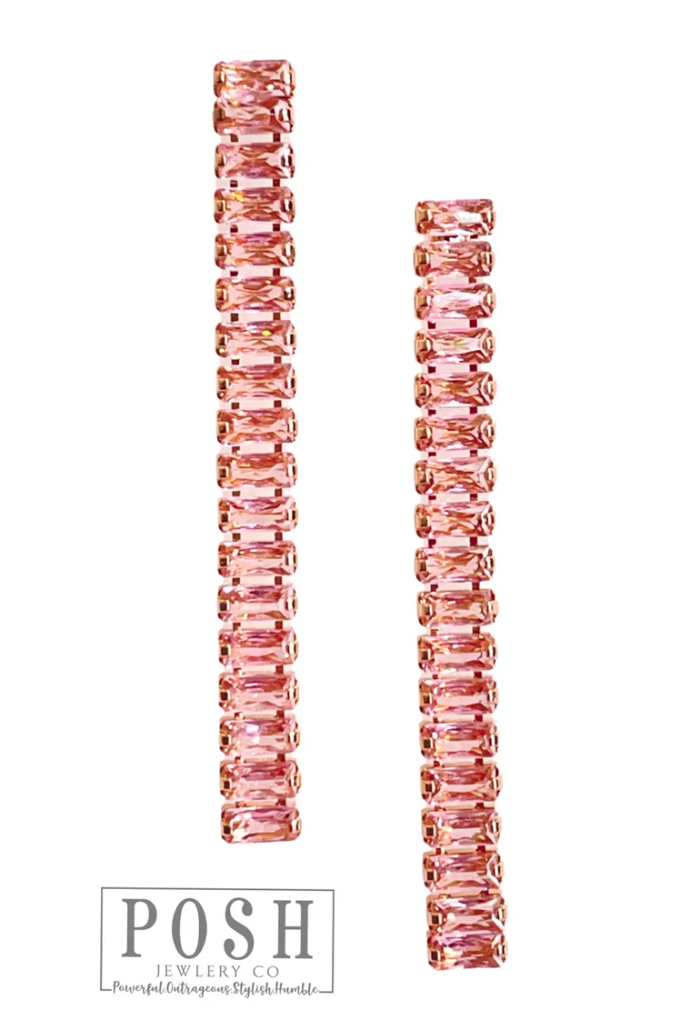 Posh Jewelry Co. Pink Rhinestone Tennis Earrings-Earrings-Posh Jewelry Co.-Deja Nu Boutique, Women's Fashion Boutique in Lampasas, Texas