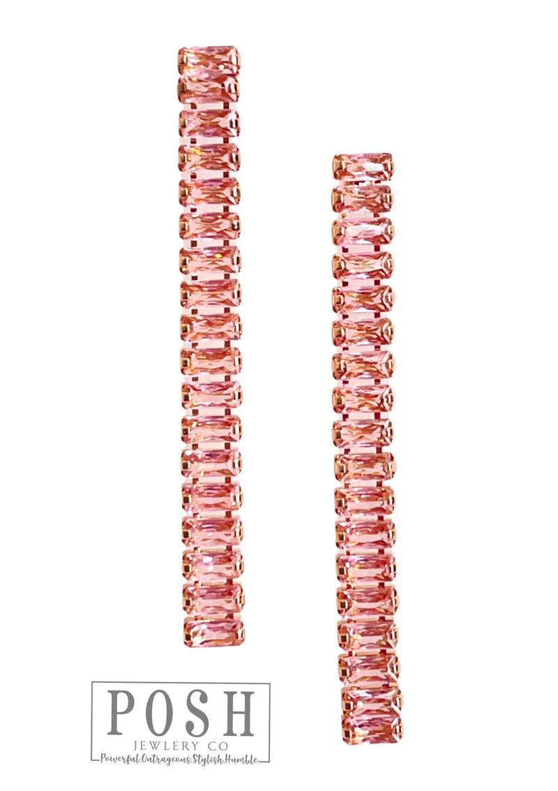 Posh Jewelry Co. Pink Rhinestone Tennis Earrings-Earrings-Posh Jewelry Co.-Deja Nu Boutique, Women's Fashion Boutique in Lampasas, Texas