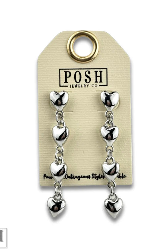 Posh Jewelry Co. Puffed Heart Drop Earring in Gold or Silver-Earrings-Posh Jewelry Co.-Deja Nu Boutique, Women's Fashion Boutique in Lampasas, Texas