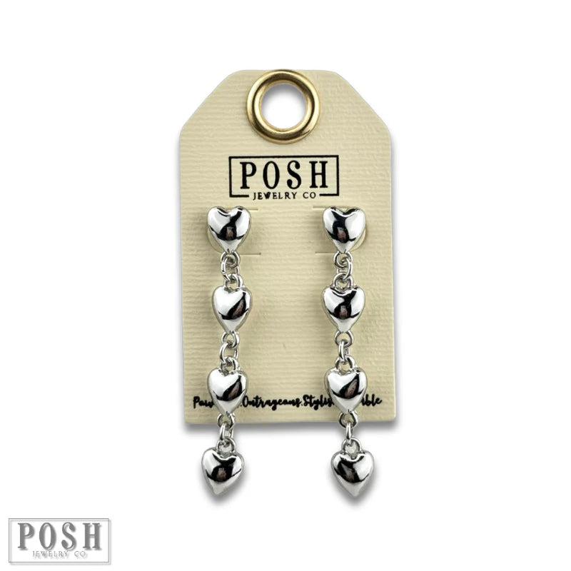 Posh Jewelry Co. Puffed Heart Drop Earring in Gold or Silver-Earrings-Posh Jewelry Co.-Deja Nu Boutique, Women's Fashion Boutique in Lampasas, Texas