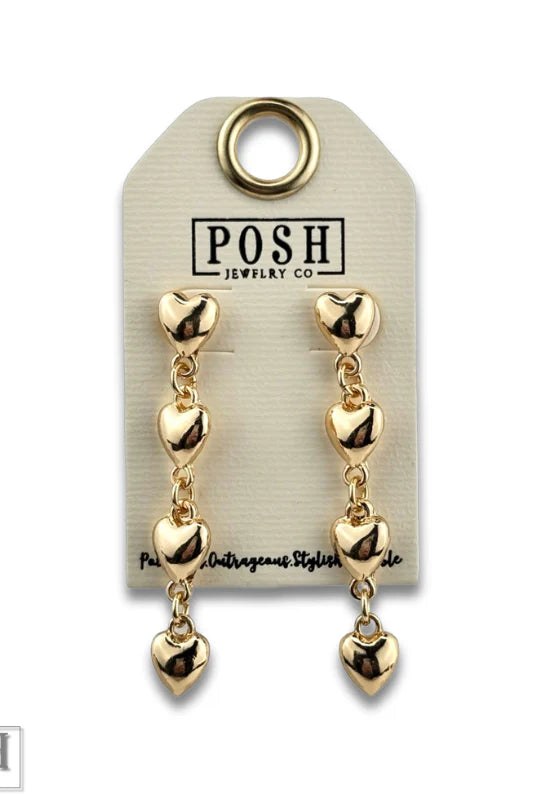 Posh Jewelry Co. Puffed Heart Drop Earring in Gold or Silver-Earrings-Posh Jewelry Co.-Deja Nu Boutique, Women's Fashion Boutique in Lampasas, Texas