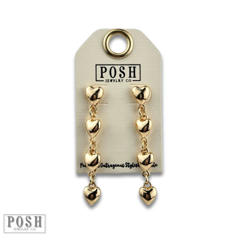 Posh Jewelry Co. Puffed Heart Drop Earring in Gold or Silver-Earrings-Posh Jewelry Co.-Deja Nu Boutique, Women's Fashion Boutique in Lampasas, Texas