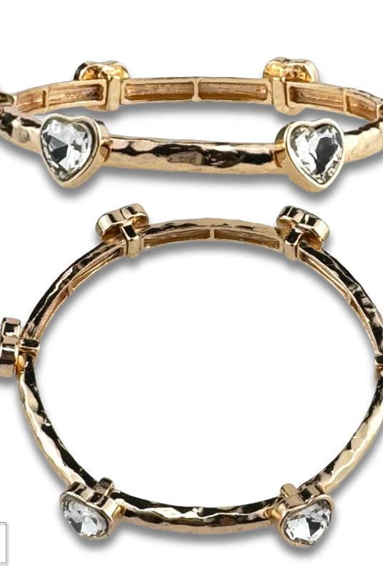 Posh Jewelry Co. Rhinestone Heart Stretch Cuff Bracelet In Gold Or Silver-Bracelets-Posh Jewelry Co.-Deja Nu Boutique, Women's Fashion Boutique in Lampasas, Texas