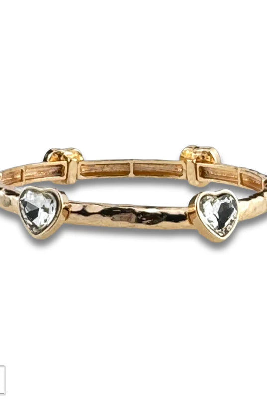 Posh Jewelry Co. Rhinestone Heart Stretch Cuff Bracelet In Gold Or Silver-Bracelets-Posh Jewelry Co.-Deja Nu Boutique, Women's Fashion Boutique in Lampasas, Texas