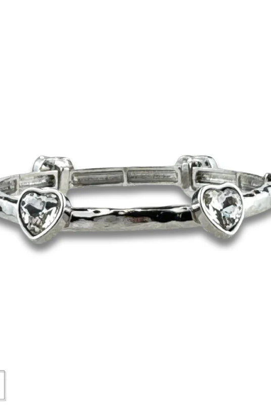 Posh Jewelry Co. Rhinestone Heart Stretch Cuff Bracelet In Gold Or Silver-Bracelets-Posh Jewelry Co.-Deja Nu Boutique, Women's Fashion Boutique in Lampasas, Texas