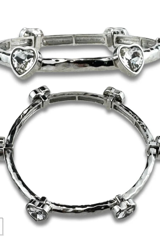 Posh Jewelry Co. Rhinestone Heart Stretch Cuff Bracelet In Gold Or Silver-Bracelets-Posh Jewelry Co.-Deja Nu Boutique, Women's Fashion Boutique in Lampasas, Texas