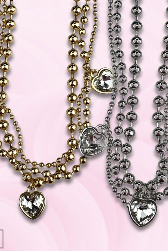 Posh Jewelry Co. Three Strand Rhinestone Heart Charm Necklace In Gold Or Silver-Necklaces-Posh Jewelry Co.-Deja Nu Boutique, Women's Fashion Boutique in Lampasas, Texas