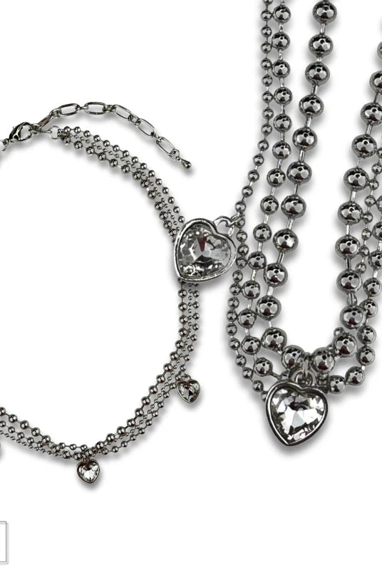 Posh Jewelry Co. Three Strand Rhinestone Heart Charm Necklace In Gold Or Silver-Necklaces-Posh Jewelry Co.-Deja Nu Boutique, Women's Fashion Boutique in Lampasas, Texas