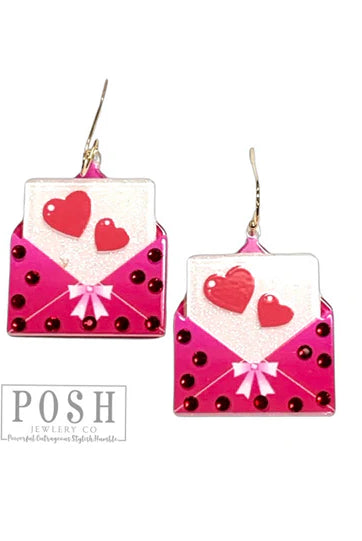 Posh Jewelry Co. Valentine’s Day Pink Envelope Earrings-Earrings-Posh Jewelry Co.-Deja Nu Boutique, Women's Fashion Boutique in Lampasas, Texas