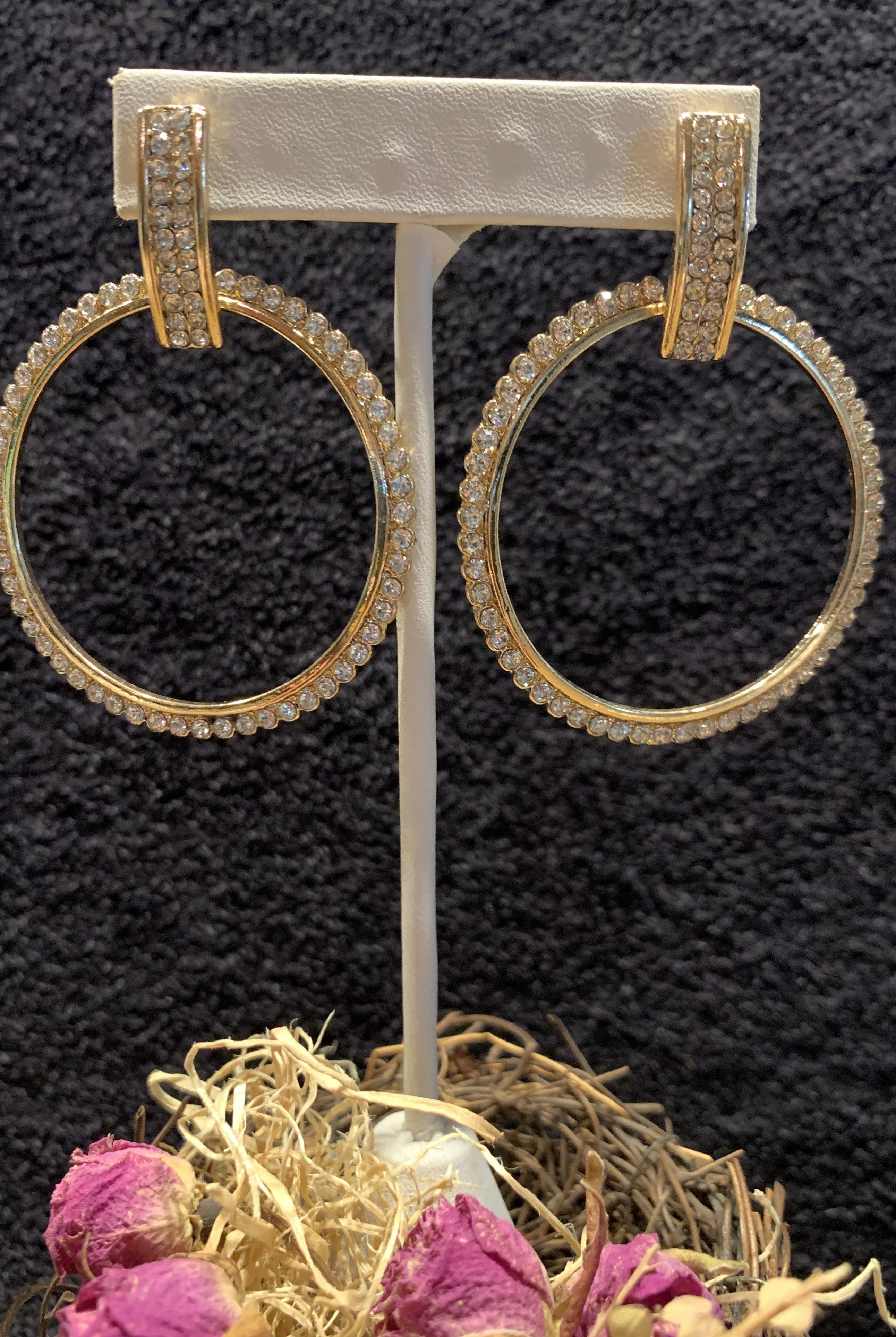 Posh Jewelry Gold Rhinestone Door Knocker Hoop Earrings-Earrings-Posh Jewelry Co.-Deja Nu Boutique, Women's Fashion Boutique in Lampasas, Texas