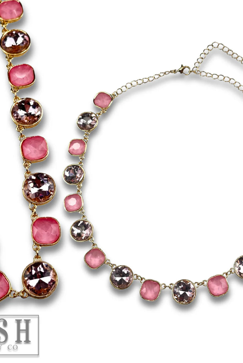 Posh Jewelry Pink & Crystal Rhinestone Linked Necklace – Pink Panache-Necklaces-Posh Jewelry Co.-Deja Nu Boutique, Women's Fashion Boutique in Lampasas, Texas