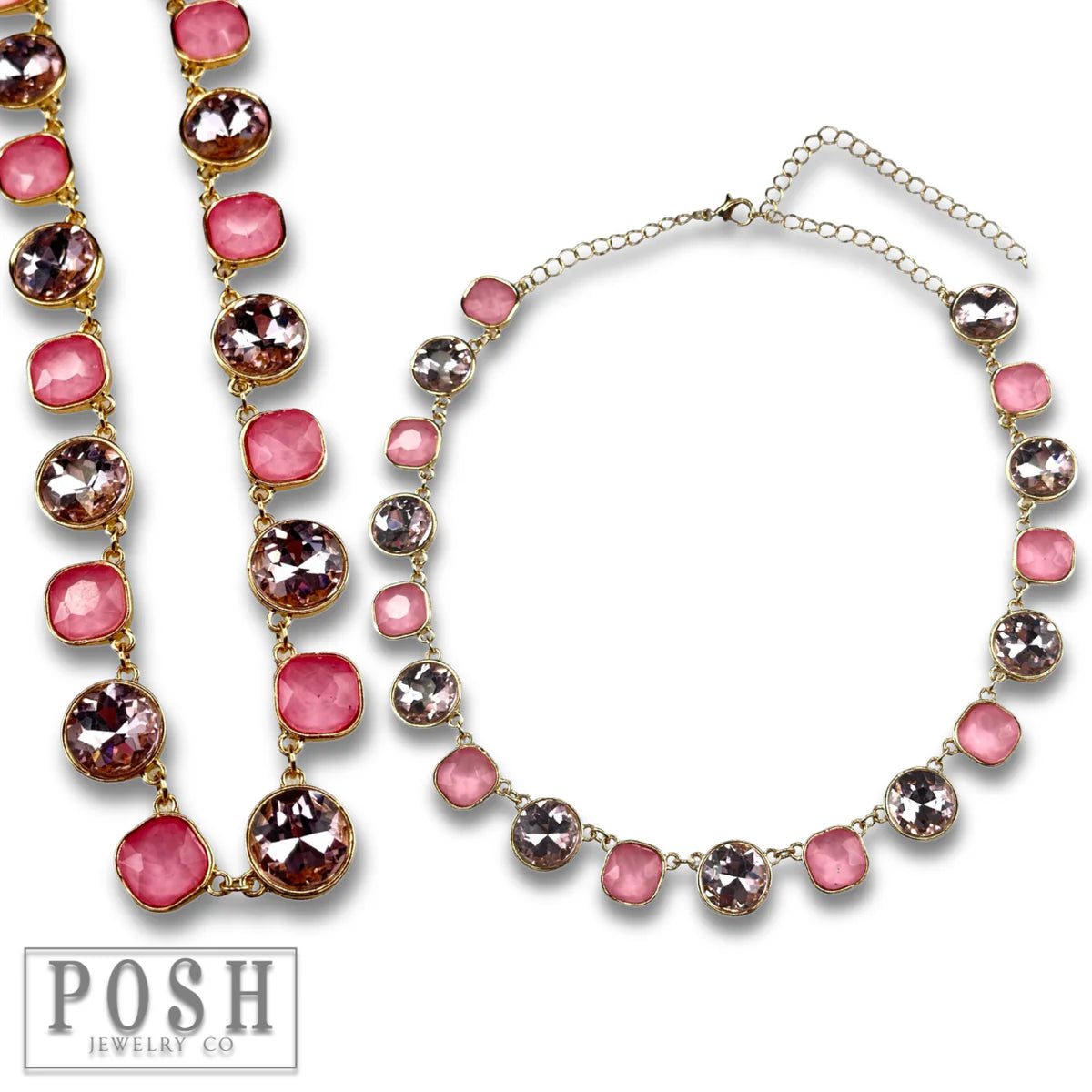 Posh Jewelry Pink & Crystal Rhinestone Linked Necklace – Pink Panache-Necklaces-Posh Jewelry Co.-Deja Nu Boutique, Women's Fashion Boutique in Lampasas, Texas