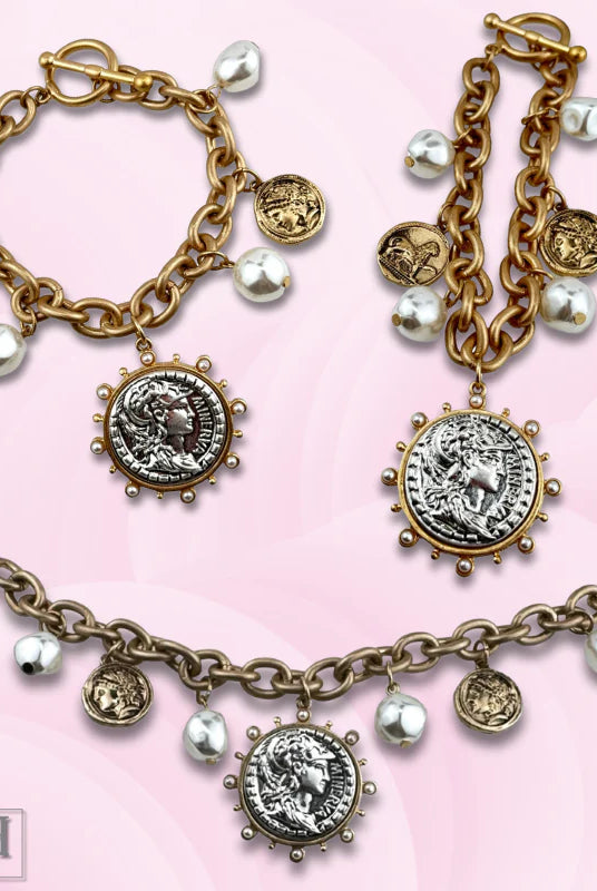 Posh Jewelry Co. Gold Coin and Pearl Bead Charm Bracelet-Bracelets-Posh Jewelry Co.-Deja Nu Boutique, Women's Fashion Boutique in Lampasas, Texas