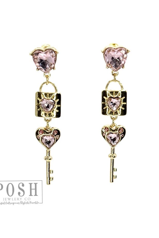 Posh Jewelry Co. Key To My Heart Earring In Pink Or Red-Earrings-Posh Jewelry Co.-Deja Nu Boutique, Women's Fashion Boutique in Lampasas, Texas