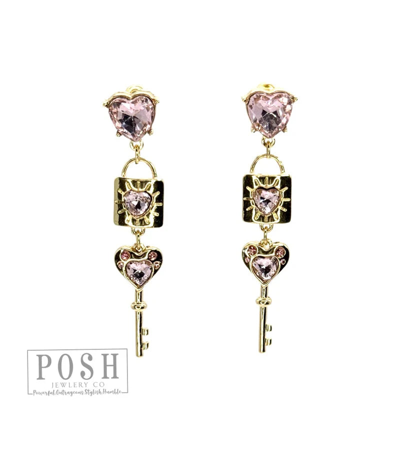 Posh Jewelry Co. Key To My Heart Earring In Pink Or Red-Earrings-Posh Jewelry Co.-Deja Nu Boutique, Women's Fashion Boutique in Lampasas, Texas