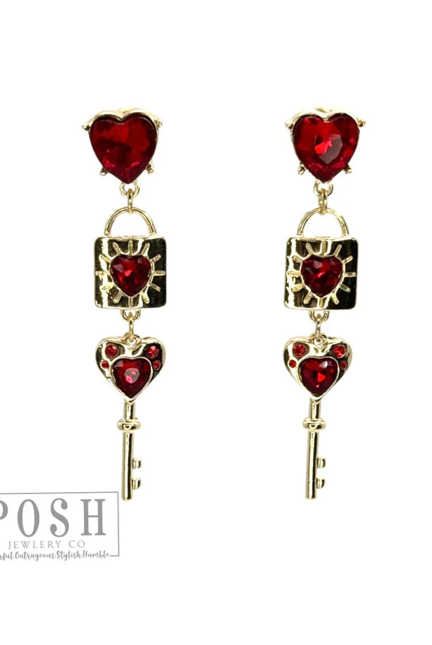 Posh Jewelry Co. Key To My Heart Earring In Pink Or Red-Earrings-Posh Jewelry Co.-Deja Nu Boutique, Women's Fashion Boutique in Lampasas, Texas
