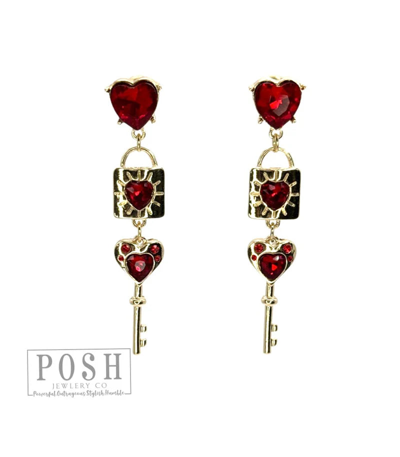 Posh Jewelry Co. Key To My Heart Earring In Pink Or Red-Earrings-Posh Jewelry Co.-Deja Nu Boutique, Women's Fashion Boutique in Lampasas, Texas