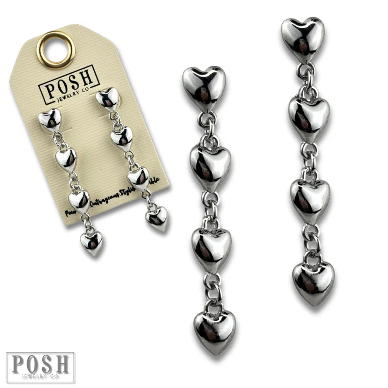 Posh Jewelry Co. Puffed Heart Drop Earring in Gold or Silver-Earrings-Posh Jewelry Co.-Deja Nu Boutique, Women's Fashion Boutique in Lampasas, Texas