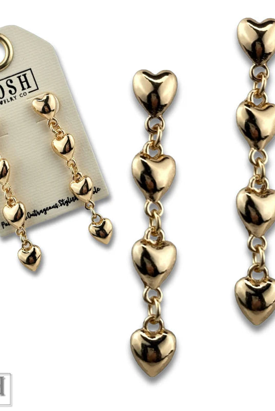 Posh Jewelry Co. Puffed Heart Drop Earring in Gold or Silver-Earrings-Posh Jewelry Co.-Deja Nu Boutique, Women's Fashion Boutique in Lampasas, Texas
