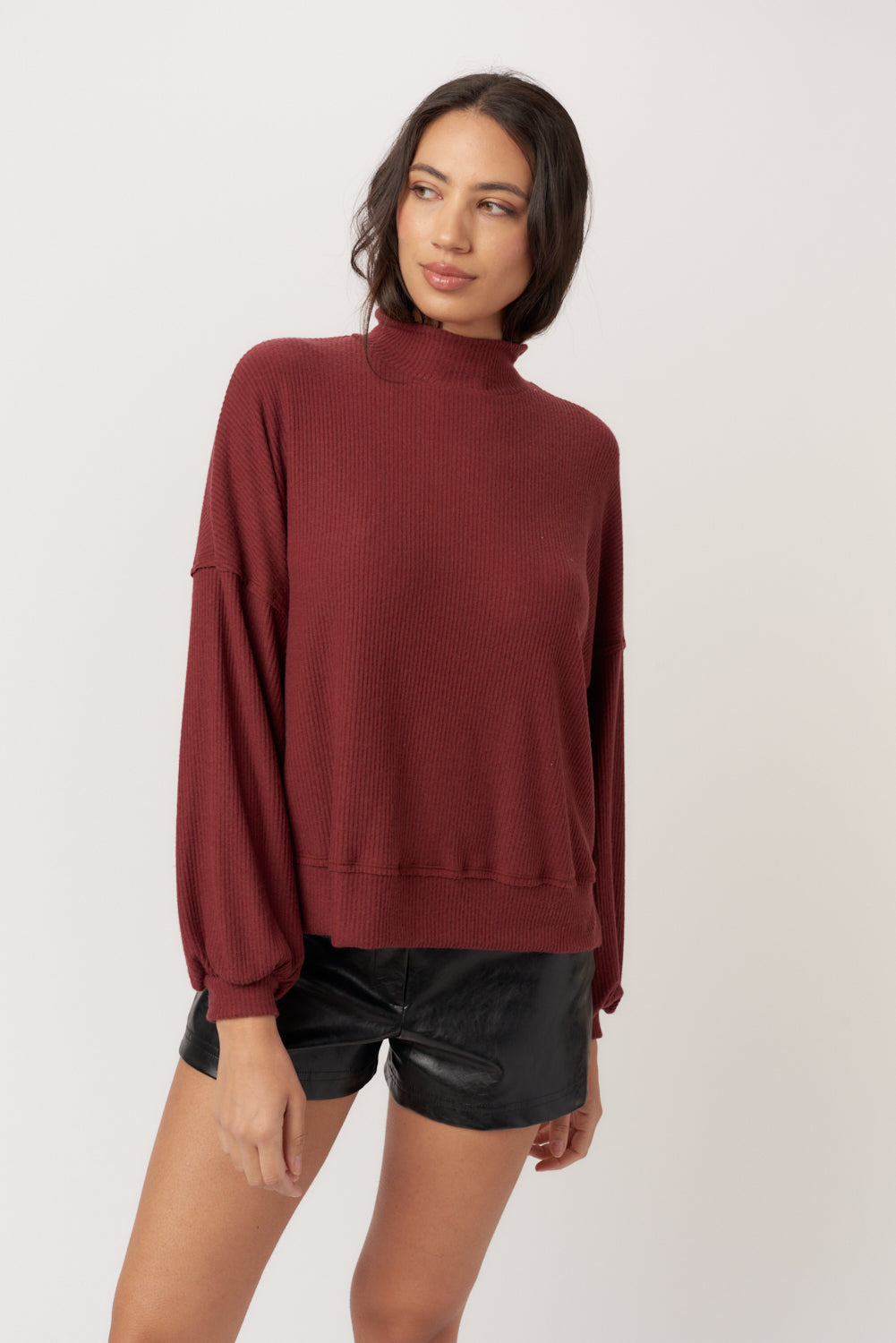 Project Social T Becca Cozy Rib Funnel Neck Top In Spiced Copper-Tops-Project Social T-Deja Nu Boutique, Women's Fashion Boutique in Lampasas, Texas