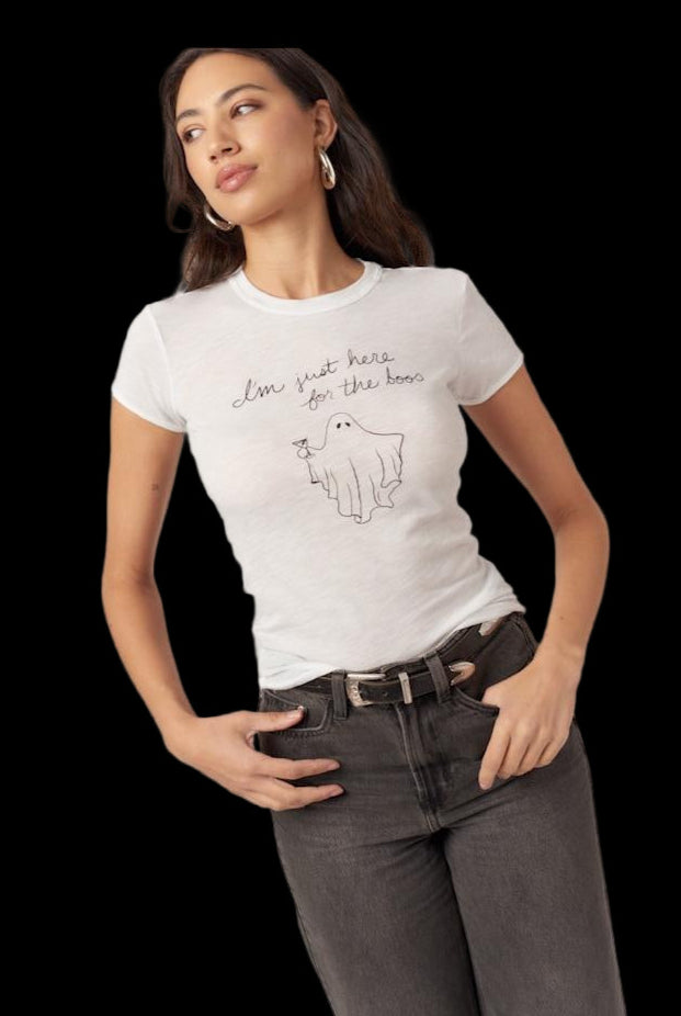 Project Social T Just Here For The Boos Tee – White Graphic Halloween Top-Tops-Project Social T-Deja Nu Boutique, Women's Fashion Boutique in Lampasas, Texas