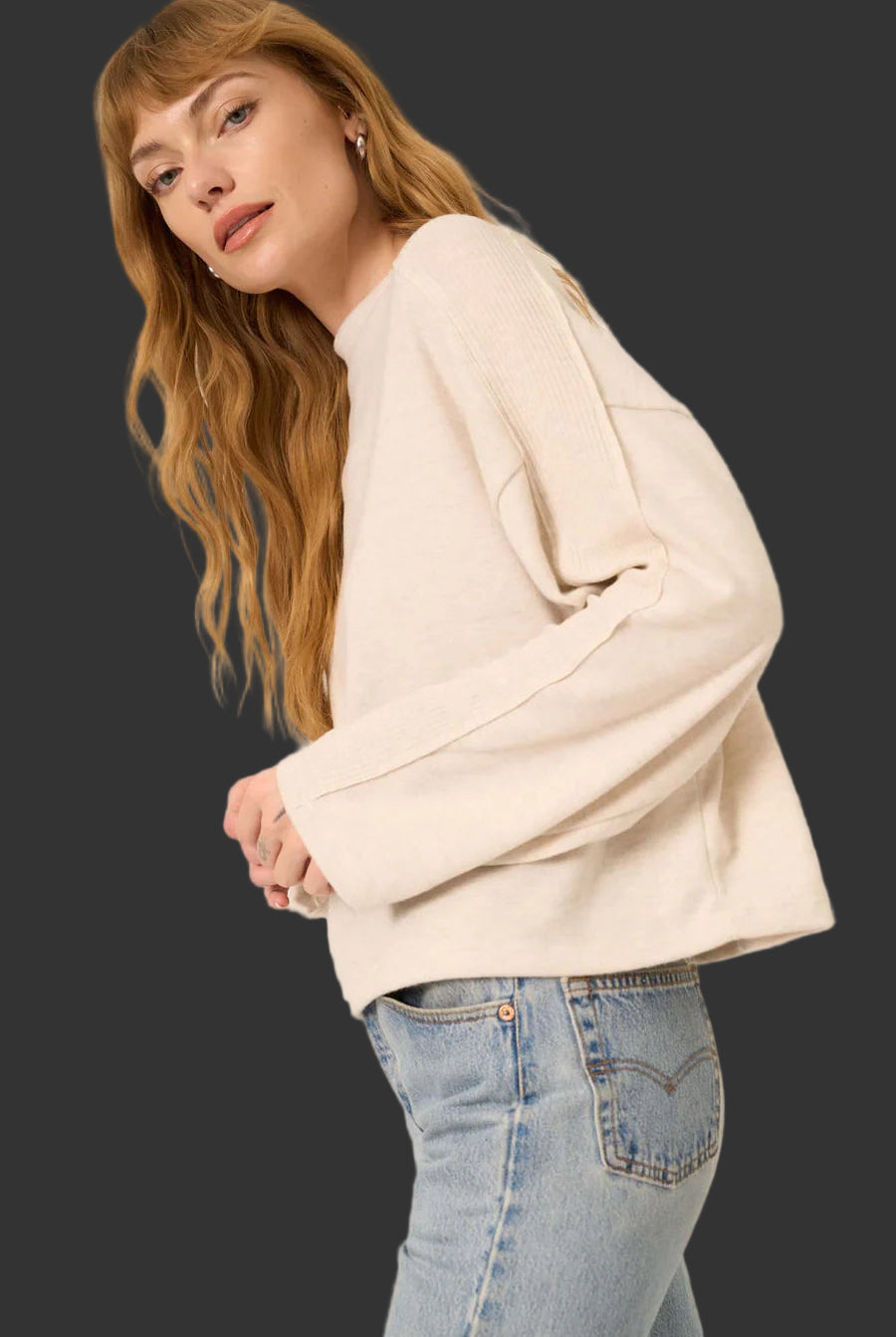 Project Social T Modern Lover Cozy Funnel Neck Oatmeal Pullover-Tops-Project Social T-Deja Nu Boutique, Women's Fashion Boutique in Lampasas, Texas