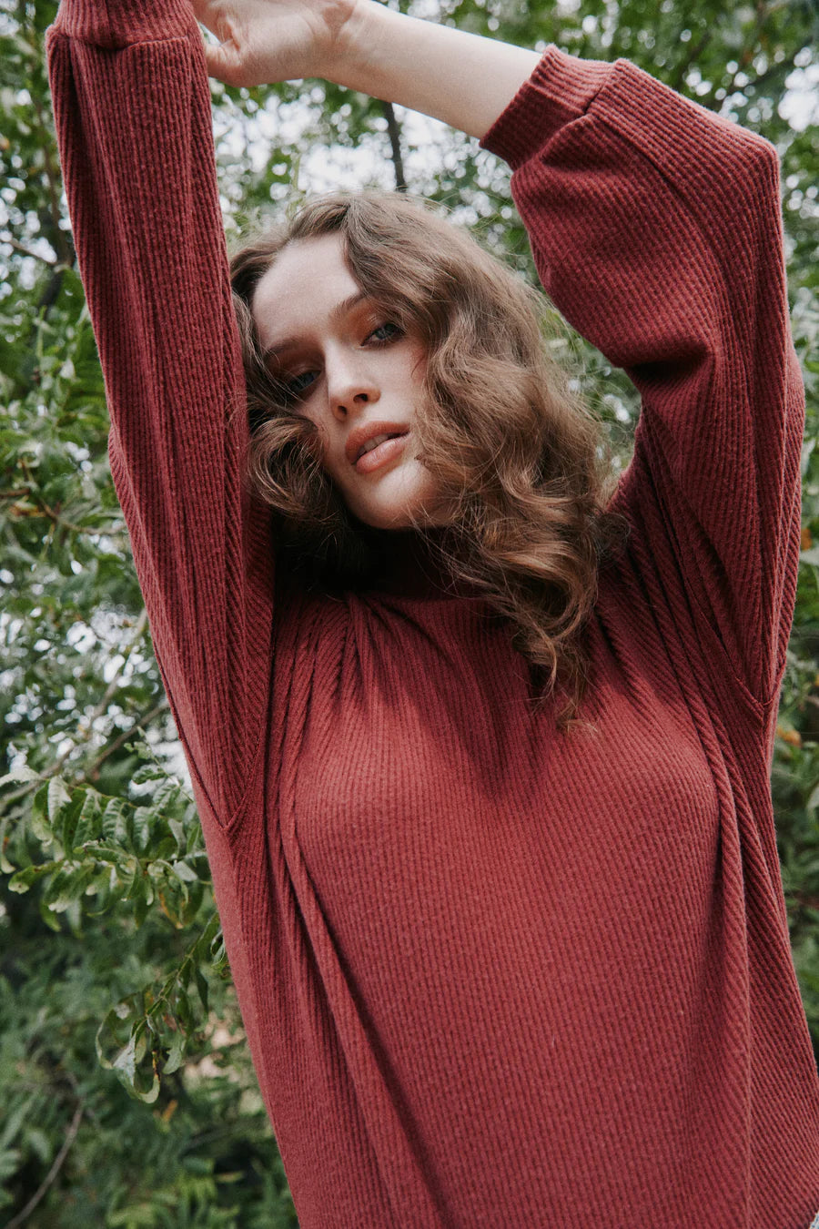 Project Social T Becca Cozy Rib Funnel Neck Top In Spiced Copper-Tops-Project Social T-Deja Nu Boutique, Women's Fashion Boutique in Lampasas, Texas