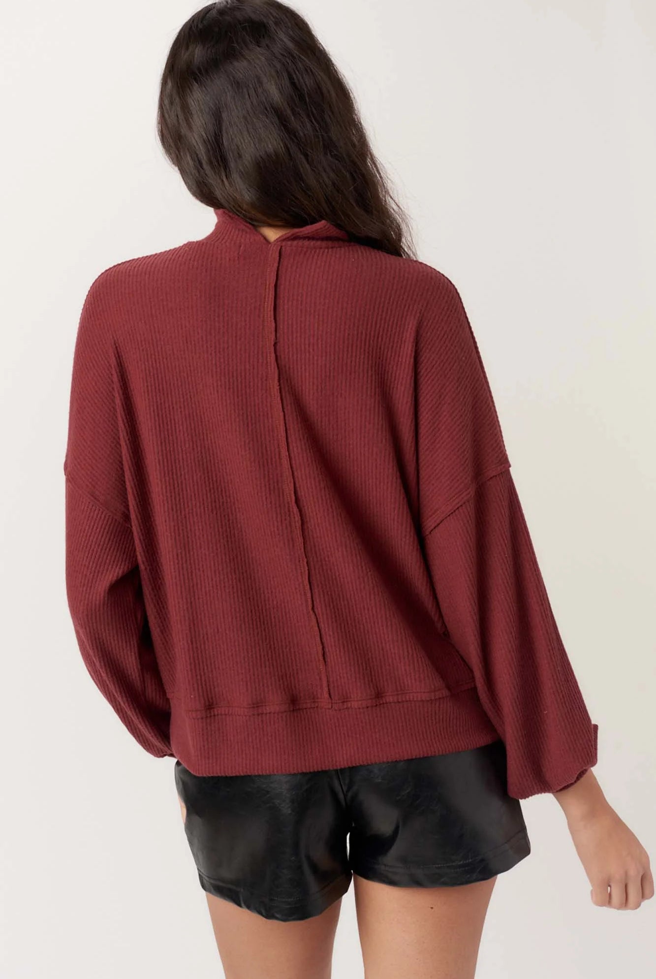 Project Social T Becca Cozy Rib Funnel Neck Top In Spiced Copper-Tops-Project Social T-Deja Nu Boutique, Women's Fashion Boutique in Lampasas, Texas