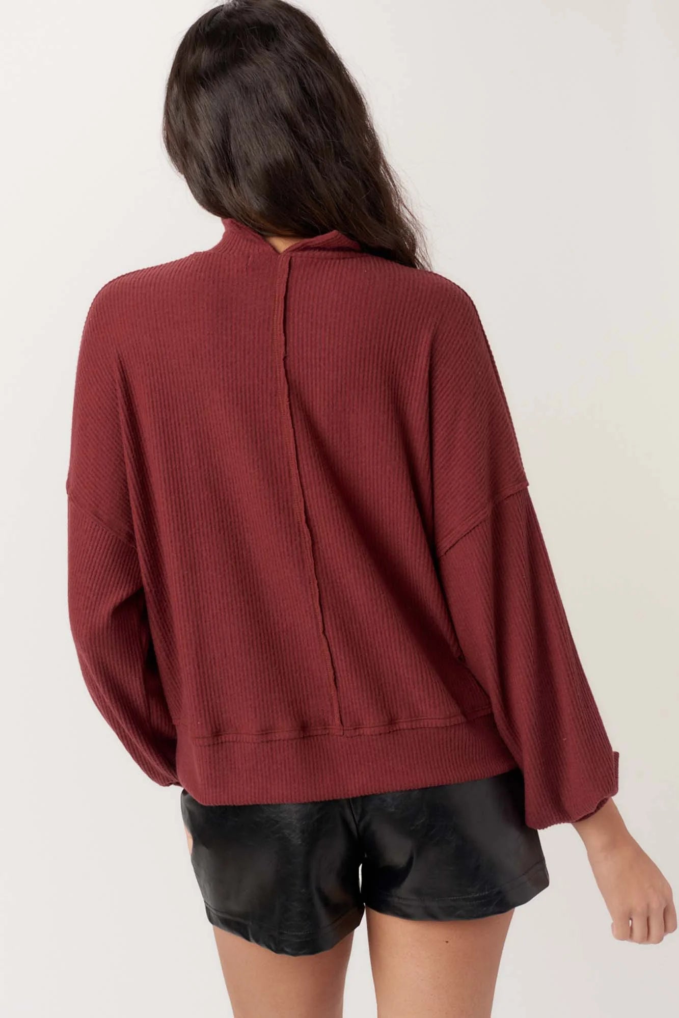 Project Social T Becca Cozy Rib Funnel Neck Top In Spiced Copper-Tops-Project Social T-Deja Nu Boutique, Women's Fashion Boutique in Lampasas, Texas