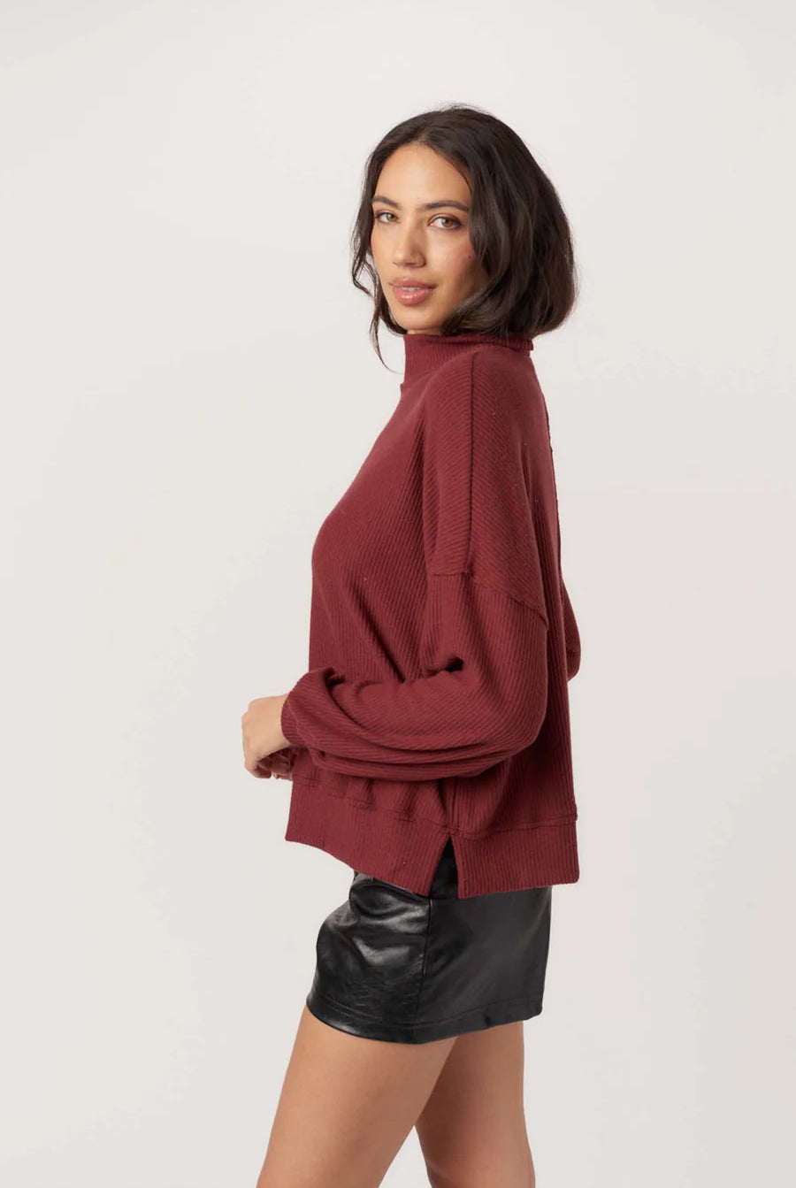 Project Social T Becca Cozy Rib Funnel Neck Top In Spiced Copper-Tops-Project Social T-Deja Nu Boutique, Women's Fashion Boutique in Lampasas, Texas