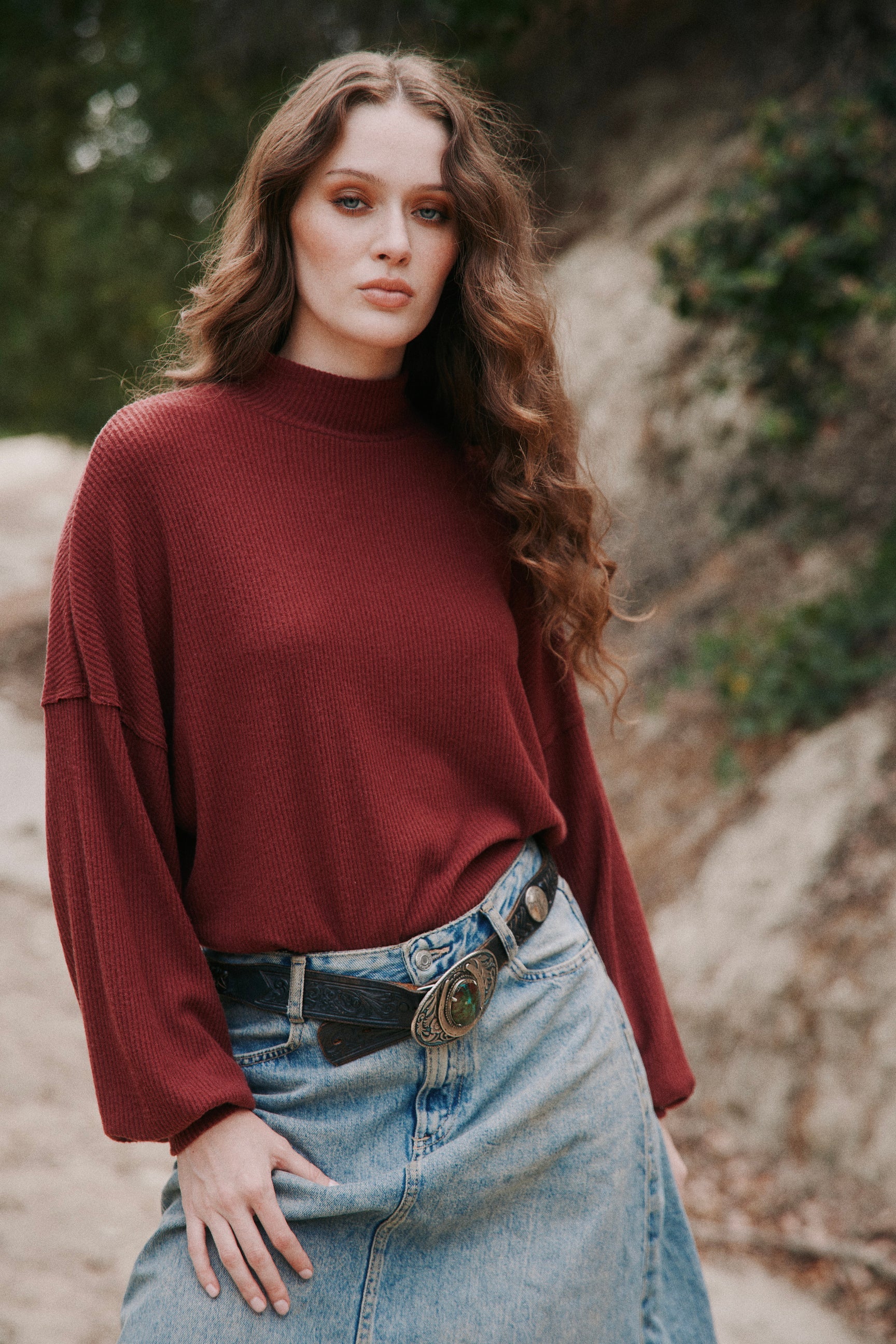 Project Social T Becca Cozy Rib Funnel Neck Top In Spiced Copper-Tops-Project Social T-Deja Nu Boutique, Women's Fashion Boutique in Lampasas, Texas