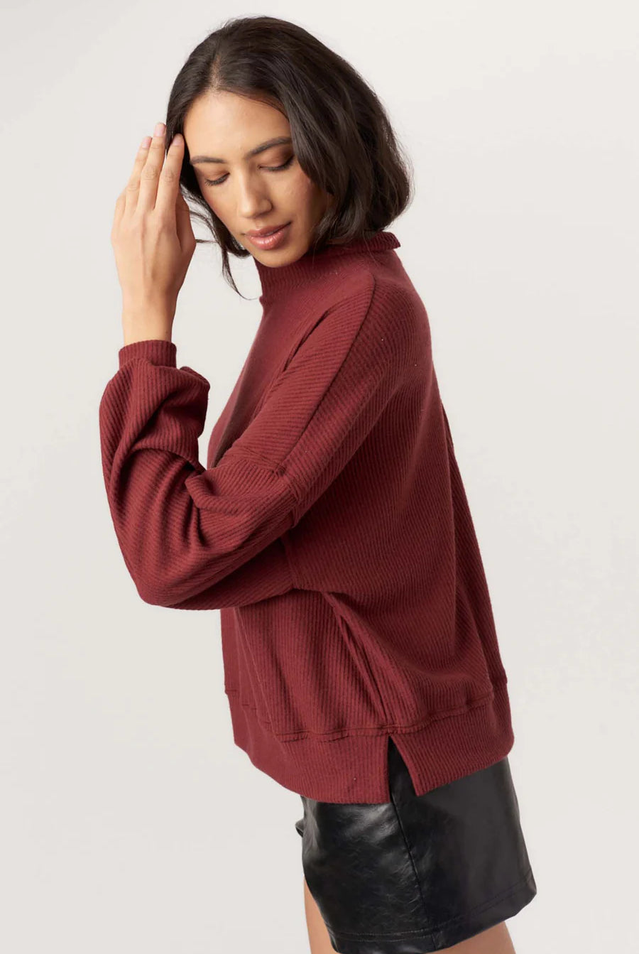 Project Social T Becca Cozy Rib Funnel Neck Top In Spiced Copper-Tops-Project Social T-Deja Nu Boutique, Women's Fashion Boutique in Lampasas, Texas