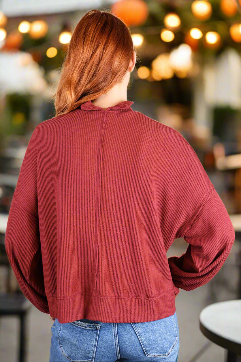 Project Social T Becca Cozy Rib Funnel Neck Top In Spiced Copper-Tops-Project Social T-Deja Nu Boutique, Women's Fashion Boutique in Lampasas, Texas