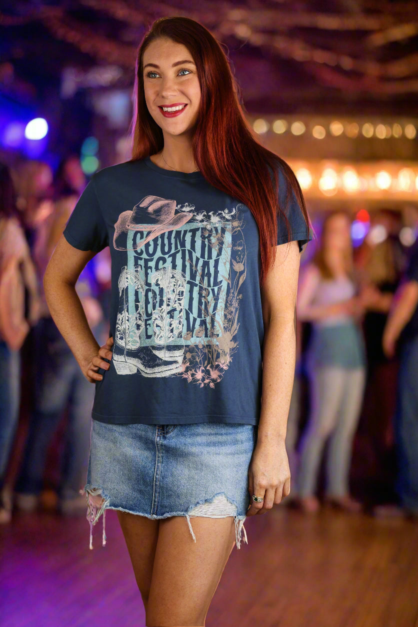 Project Social T Country Festival Tee – Blue Alpine-Tops-Project Social T-Deja Nu Boutique, Women's Fashion Boutique in Lampasas, Texas
