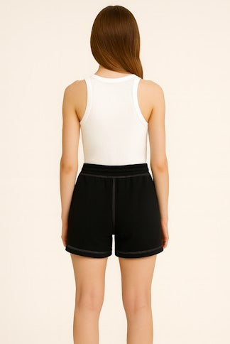 Project Social T Greene Contrast Stitch Short in Black-Shorts-Project Social T-Deja Nu Boutique, Women's Fashion Boutique in Lampasas, Texas