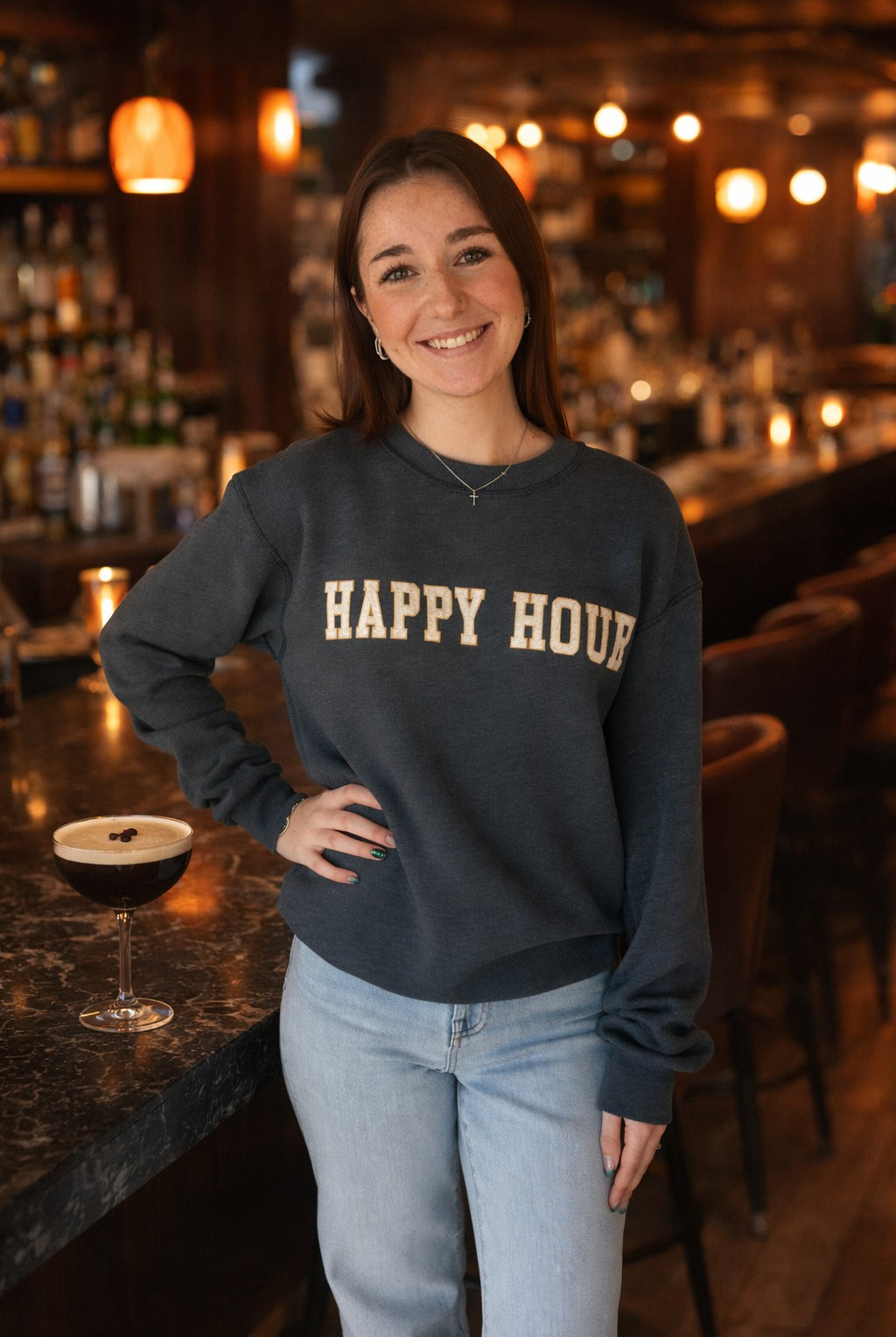 Project Social T Happy Hour/ Hungover Reversible Sweatshirt In Dark Knight-sweatshirt-Project Social T-Deja Nu Boutique, Women's Fashion Boutique in Lampasas, Texas
