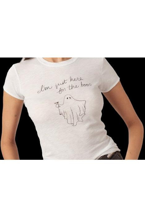 Project Social T Just Here For The Boos Tee – White Graphic Halloween Top-Tops-Project Social T-Deja Nu Boutique, Women's Fashion Boutique in Lampasas, Texas