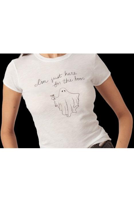 Project Social T Just Here For The Boos Tee – White Graphic Halloween Top-Tops-Project Social T-Deja Nu Boutique, Women's Fashion Boutique in Lampasas, Texas