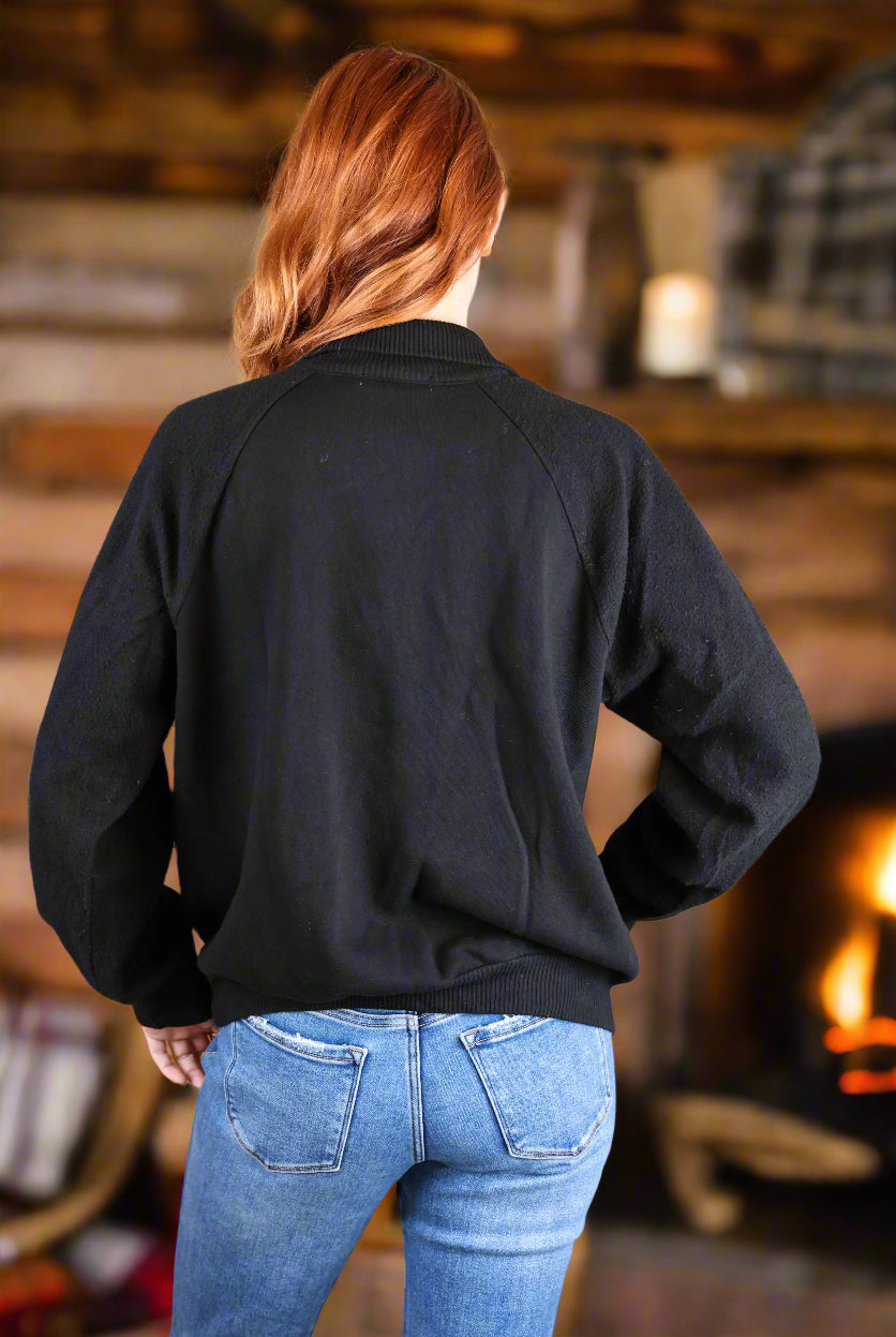 Project Social T Mari Mixed Fleece Collared Pullover In Black-Tops-Project Social T-Deja Nu Boutique, Women's Fashion Boutique in Lampasas, Texas