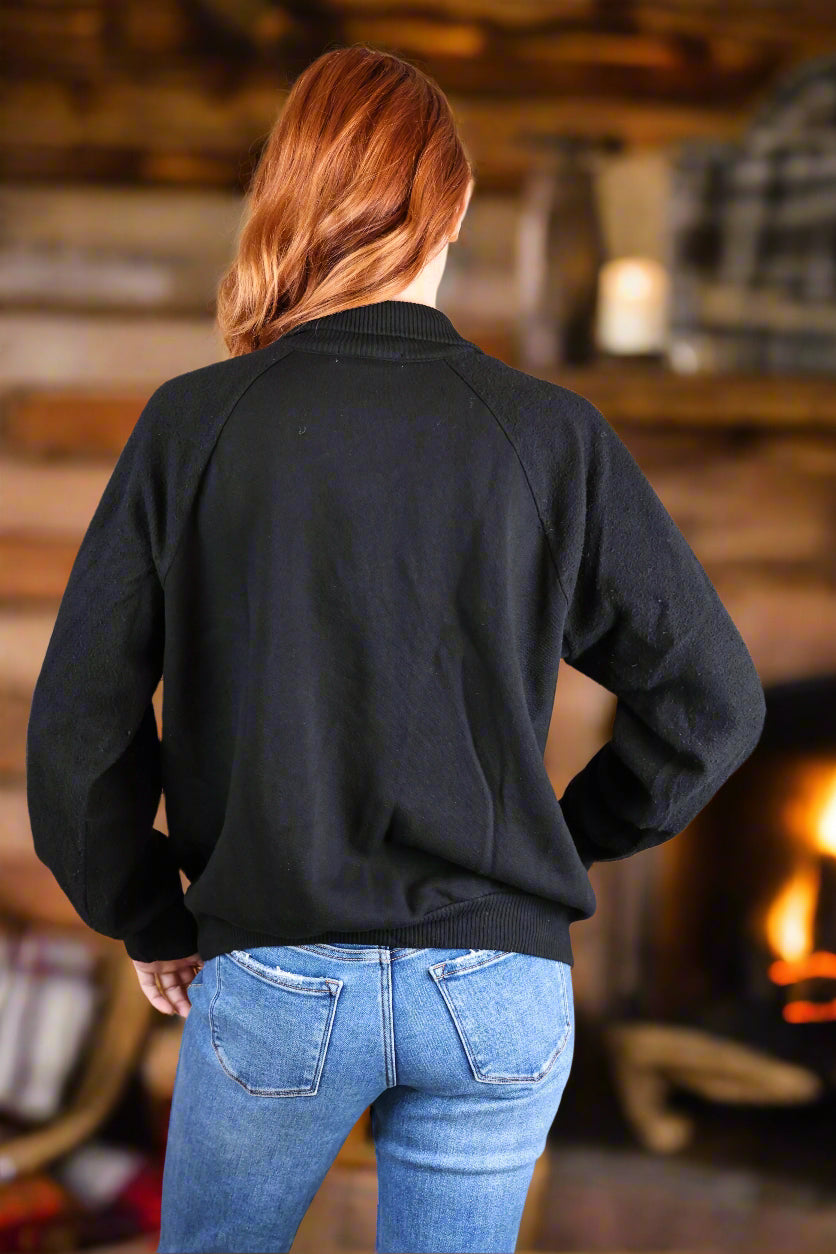 Project Social T Mari Mixed Fleece Collared Pullover In Black-Tops-Project Social T-Deja Nu Boutique, Women's Fashion Boutique in Lampasas, Texas